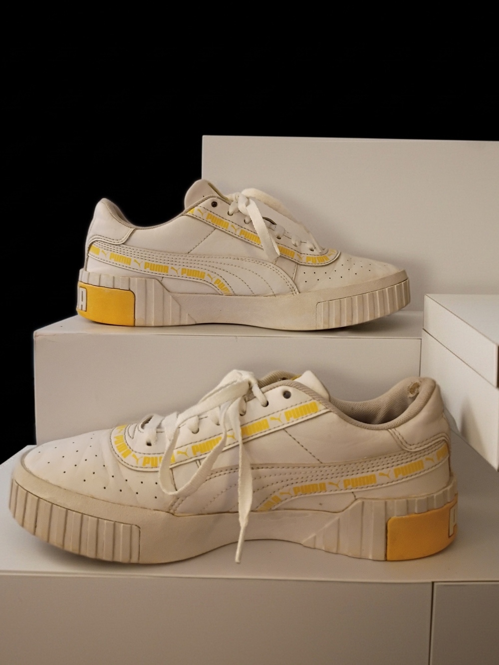 Puma Cali-Style White Sneakers with Yellow Accent